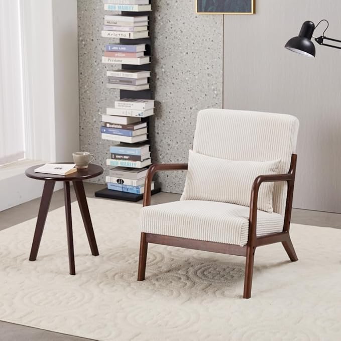 KEIKI Mid-Century Modern Upholstered Accent Chair with Matching Table, Chair and Table Set，Small Bedroom