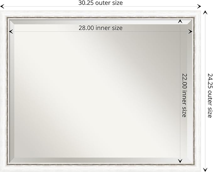 Amanti Art White Wall Mirror 24x30 Morgan White Silver Rectangle Bathroom Mirror for Wall Decor Living Room, Large Modern Wood Frame, Hangs Horizonally and Vertically, Bathroom Decor, Beveled Edge