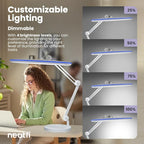 Neatfi XL 2,200 Lumens LED Task Lamp, 24W, 117 Pcs SMD LED, 23 Inches Ultra Wide Lamp, 4 Level Brightness Dimmable, Eye-Caring Light, Glare Free (Non-CCT with Base, White)