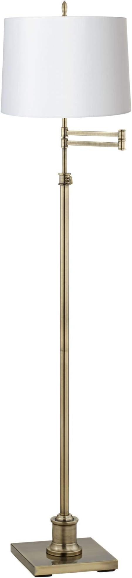 360 Lighting Westbury Modern Swing Arm Floor Lamp Adjustable Height Standing 70" Tall Antique Brass White Hardback Drum Shade Decor for Living Room Reading House Bedroom Home