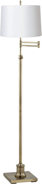 360 Lighting Westbury Modern Swing Arm Floor Lamp Adjustable Height Standing 70" Tall Antique Brass White Hardback Drum Shade Decor for Living Room Reading House Bedroom Home