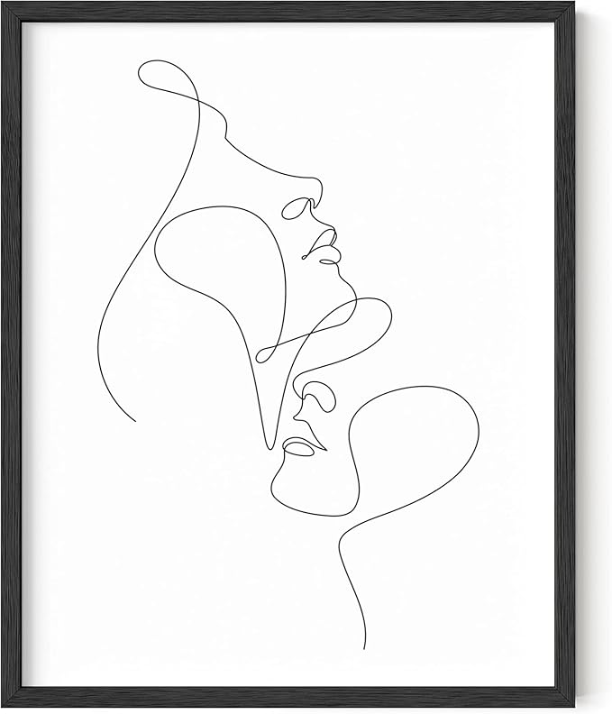 Y2K BOO Minimalist Face to Face UNFRAMED Wall Art Two Portraits Continuous Line Drawing 8x10 Inch Heavyweight Paper Modern Aesthetic Studio Decor