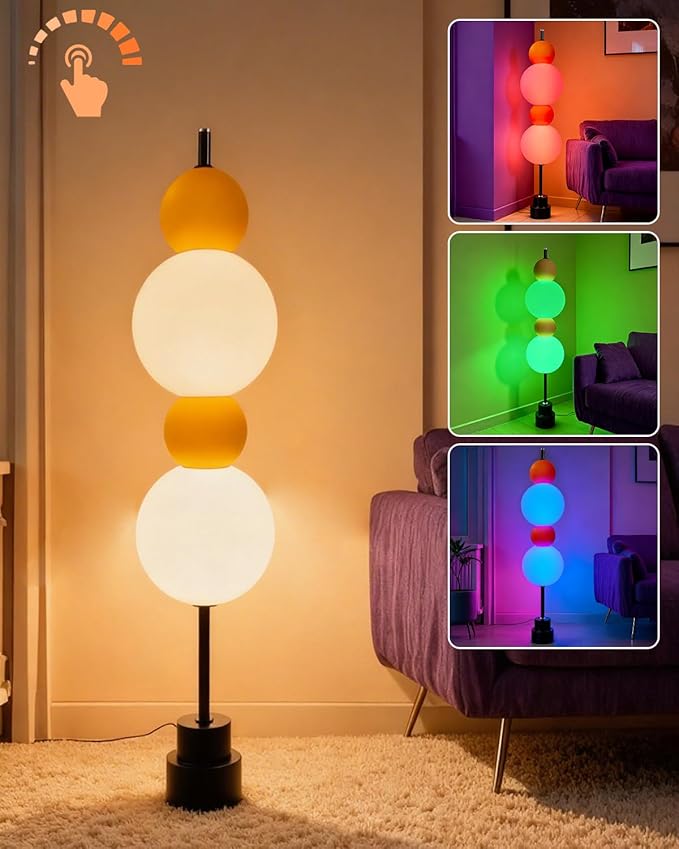 Lightdot RGB& 3000K Floor Lamp with Touch Control, Dimmable Colors Temperature, Globe Modern Floor Lamp with Smart Bulb Included, Yellow Standing Lamps for Living Room/Sofa Beside/Corner Decor