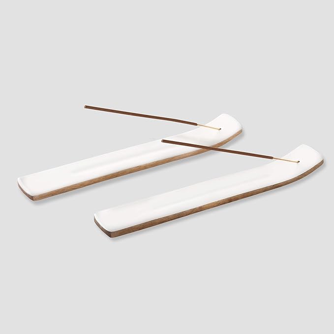 Folkulture Set of 2 Incense Holder or Incense Burner for Insence Sticks, Modern Ash Catcher or Insence Burner Holder, Wooden Insense Stick Holders or Inscent Tray, Mango Wood