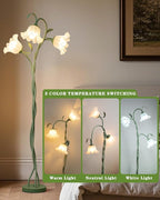 Flower Floor Lamp for Living Room,Tall Standing Reading Lamp with Flexible Neck,3 Color Temperatures LED Dimmable Decorative Light, Cute Floor Lamp for Bedroom Corner (Green)