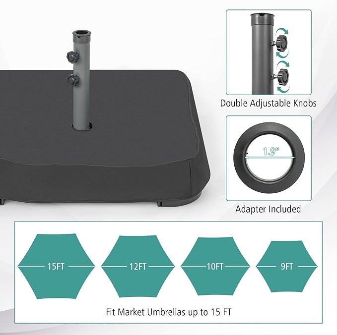 Tangkula Patio Umbrella Base, 220 lbs Heavy Duty Sand Filled Weighted Umbrella Stand with 2 Sandbags, All Weather Oxford Cover, for Poles up to 1.9 inches, for 15 ft Large Market Table Pool Umbrella