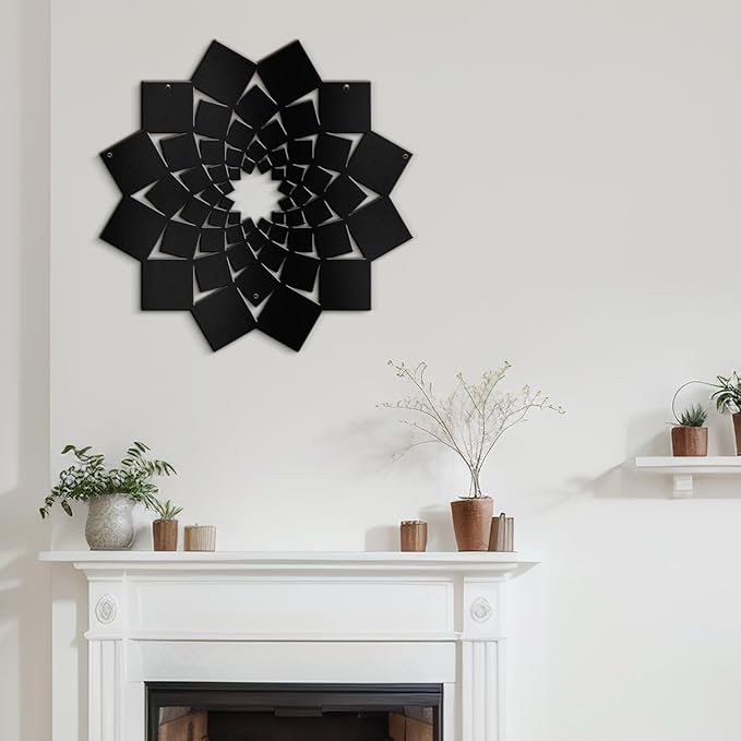 SIGNLEADER Metal Wall Art Decor Abstract Lotus Flower Minimalist Modern Abstract Wall Sculpture Hangings Home Decoration for Living Room, Bedroom, Bathroom, Kitchen, Outdoor - 30" Black