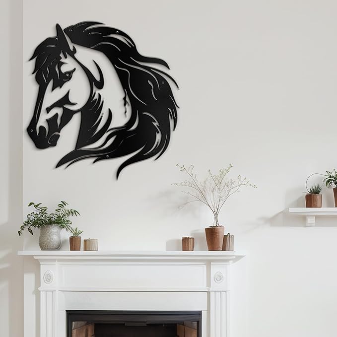 SIGNLEADER Metal Wall Art Decor Horse Minimalist Modern Abstract Wall Sculpture Hangings Home Decoration for Living Room, Bedroom, Bathroom, Kitchen, Outdoor - 24" Black