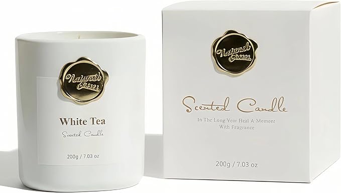 Scented Luxury Candle -Aromatherapy Soy Candles for Relaxation & Sleep - 7 oz - Hand-Cast - Comes with Pure Cotton Wick - Fine Ceramic - Ideal Gift for Both Men and Women. (White, whitetea)