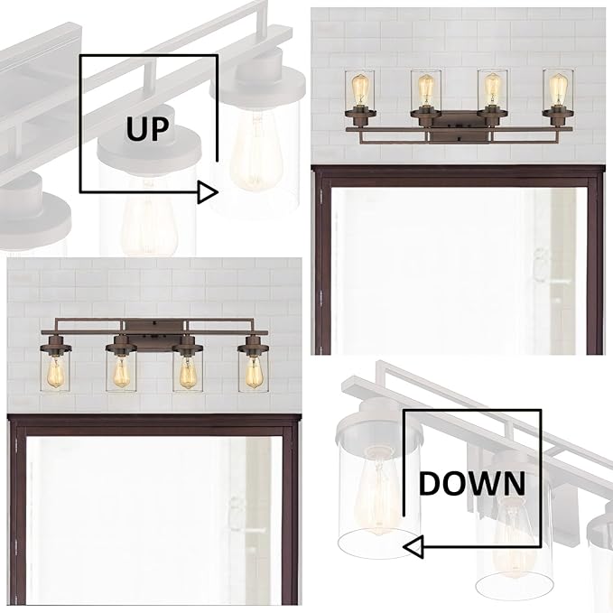 Emliviar 4-Light Vintage Vanity Light - Farmhouse Bathroom Wall Light Fixtures, Oil Rubbed Bronze Finish with Clear Glass, YCE238B-4W ORB