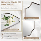 ANDY STAR Brushed Nickel Mirror 30x48 Inch, Large Scalloped Bathroom Mirror, Anti-Rust Stainless Steel Metal Thin Frame Deep 1’’, Unique Rectangle Mirror Hangs Vertically or Horizontally