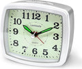 Small Battery Travel Alarm Clock, Analog Clocks for Bedrooms, Bedside Nightstand Desk Tabletop Bookshelf Clock for Bathroom Office, Maximalist Decor for Home, Silver