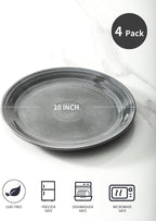 HASENSE Dinner Plates, 10 Inch Ceramic Serving Plates for Kitchen, Modern Round Dishes Set of 4, Scratch Resistant Salad Plates, Dishwasher and Microwave Safe, Grey