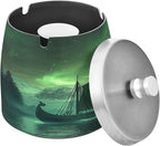 Polar Lights Sailboat Ashtray with Lid, Outdoor Ashtrays for Patio, Stainless Steel Ashtray Odorless Smokeless for Home Office Balcony