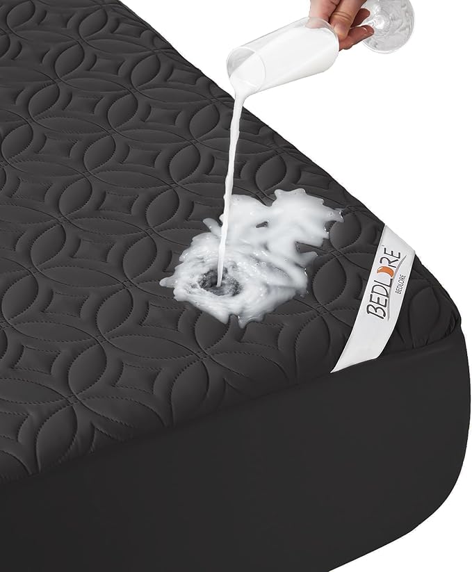 BEDLORE Waterproof Mattress Protector, Twin XL Size Mattress Pad with Deep Pocket 6"-15" Depth, Soft Breathable Dirt-Proof Bed Mattress Cover for Bedroom, College Dorm (Black)
