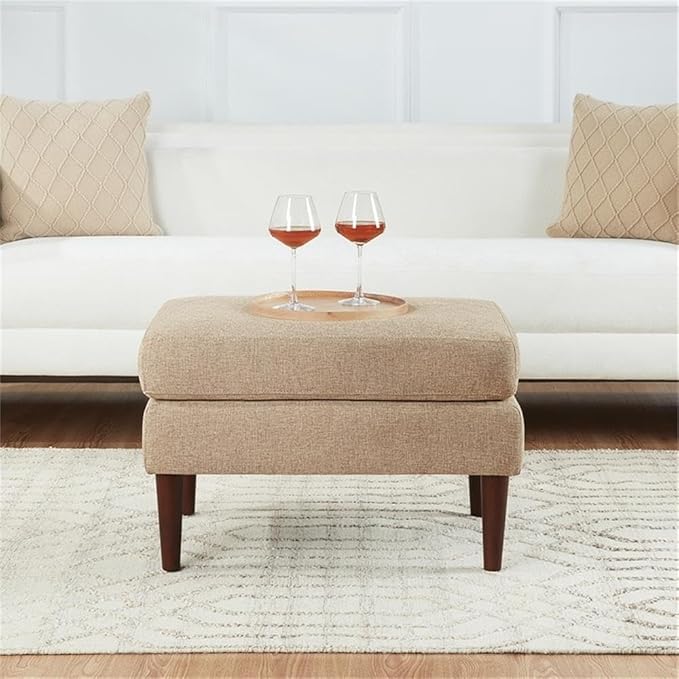 Convenience Concepts Designs4Comfort Marlow Ottoman 27" - Mid-Century Modern Upholstered Footrest & Seat for Living Room, Bedroom, Hallway, or Entryway, Tan Fabric