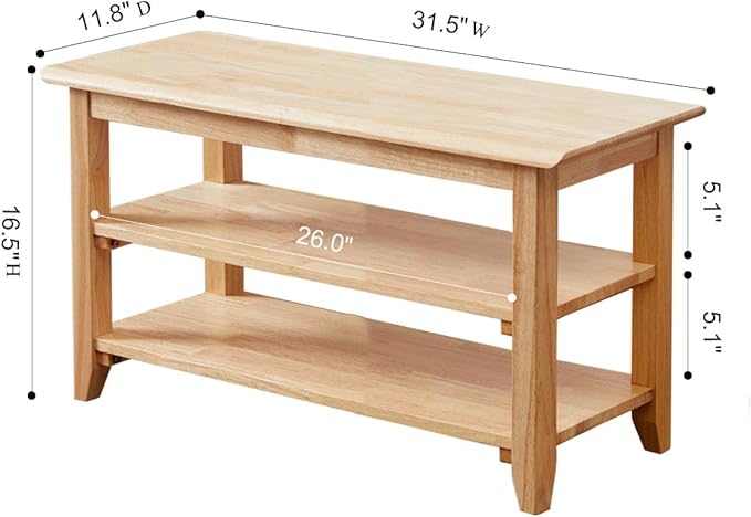 Shoe Rack Bench, 3-Tier Shoe Shelf Organizer,6-Pairs Entryway Storage Bench for Hallway, Bedroom, Living Room, Bedroom, Hold up to 550 lbs, Solid Wood, Natural