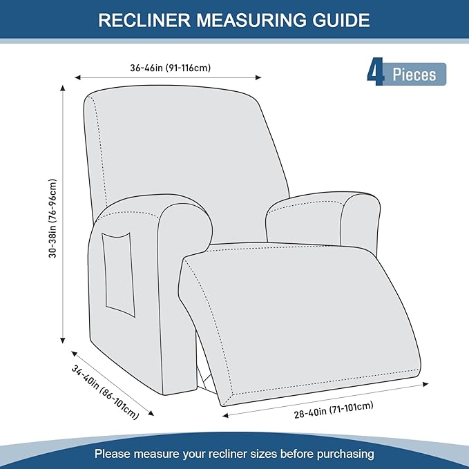 TAOCOCO Oversized Recliner Chair Covers 4-Pieces, Stretch Recliner Cover for Large Recliner Washable Reclining Chair Cover Polyester Soft Fabric Furniture Protector (Oversized Recliner, Coffee)