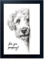 Gongyuanyihao Arts Funny Dog Bathroom Wall Art with Black Frame, Are You Pooping Sign for Farmhouse Restroom Decor, Rustic Humorous Canvas Print Painting Ready to Hang 8"x10"