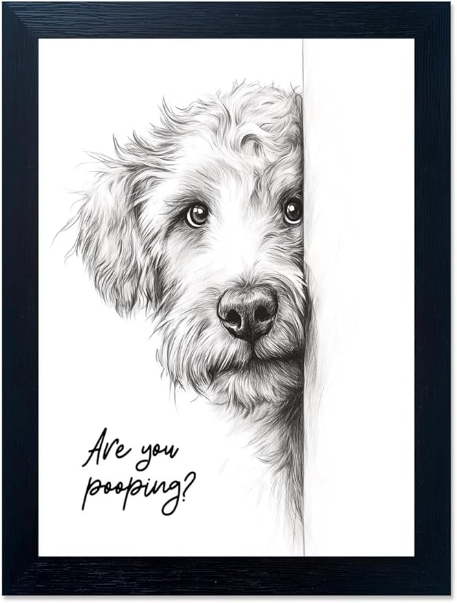 Gongyuanyihao Arts Funny Dog Bathroom Wall Art with Black Frame, Are You Pooping Sign for Farmhouse Restroom Decor, Rustic Humorous Canvas Print Painting Ready to Hang 8"x10"