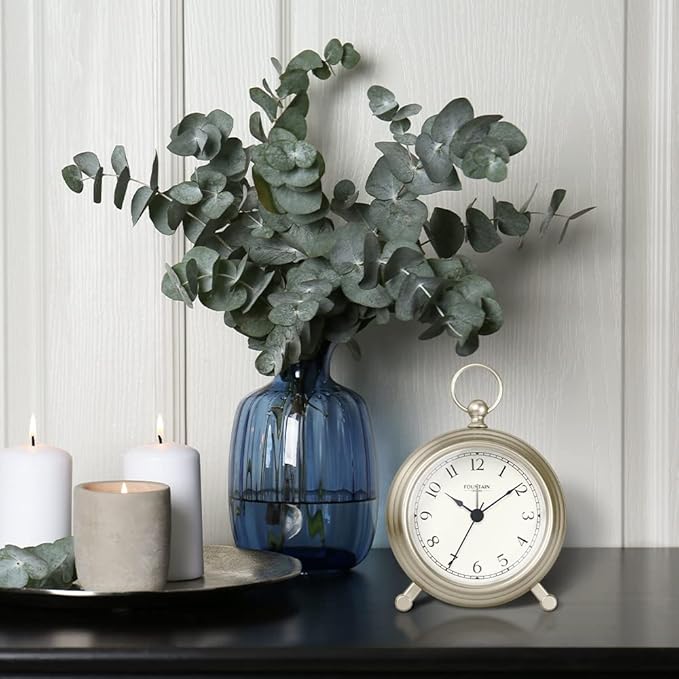 Jensen Pocket Watch Analog Alarm Clock for Bedroom,Silent Non Ticking,Desk & Shelf Mantel Clock for Living Room Decor,Morning Silver, 5.4"(H) x 4.5"(W)