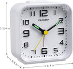 Peakeep 3D Numbers No Tick-Tock Analog Alarm Clock with Classic Beep Sound, Snooze, Manual Light and Battery Powered Small for Travel (White-3D)
