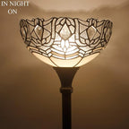 WERFACTORY Tiffany Floor Lamp White Crystal Stained Glass Light 12X12X71 Inches Pole Torchiere Standing Corner Torch Uplight Decor Bedroom Living Room Home Office S508W Series