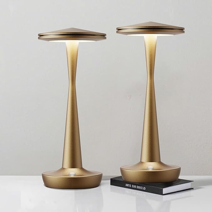 Cordless Rechargeable Table Lamp - 6000mAh Portable LED Battery Operated Table Light - Outdoor Waterproof Dimmable Table Lamps for Restaurant Dining Bedroom Bars Home Patio Outdoor (2 Bronze)