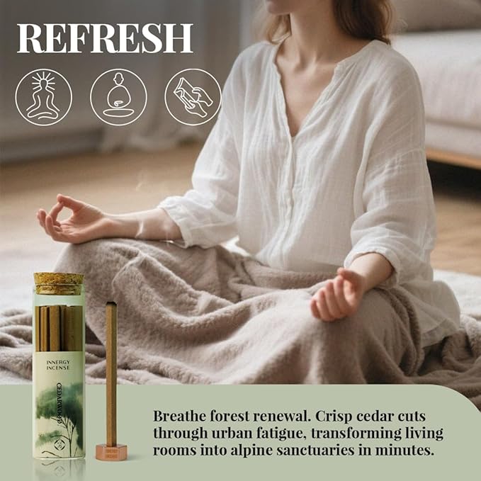 Cedarwood Incense Sticks – Innergy Natural Wood Aroma, Meditation & Mindfulness Incense, Forest-Inspired Calming Scent