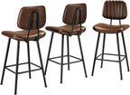 24-Inch Leather Bar Stools Set of 3, Counter Height Barstools with High Backrest，Bar Chairs for Kitchen Island with Heavy Duty Metal Legs, Dark Brown
