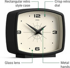 JONES CLOCKS® Film Desk Clock | Retro Rectangular Design | Black | Retro Design, Blending mid Century Style with a Punchy Modern Finish for Shelf, Table, Mantel or Bedside