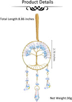 CrystalTears Crystal Tree Life Hanging Ornament Handmade Aquamarine Clear Quartz Healing Crystal Gemstone Glass Suncatcher for Home Window Wall Decoration Crystal Gifts for Women Men Friends
