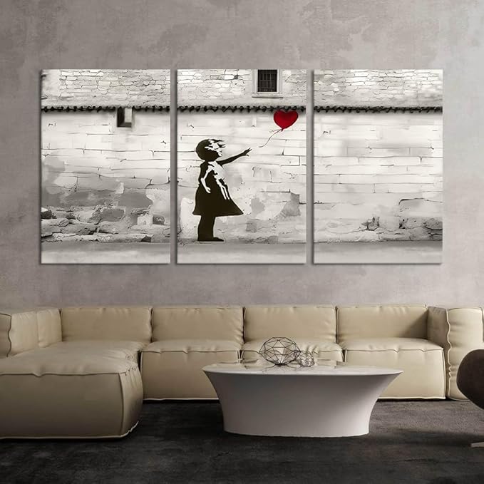 Novatique Graffiti Canvas Wall Art Street Banksy Wall Art Classic Graffiti Poster Print Little Girl with Love Balloon Wall Decor for Teenagers Bedroom Living Room, 24"x 36"x 3Pcs