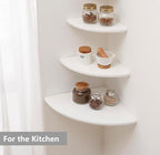 Corner Shelf, Solid Oak Wood Floating Corner Shelf Wall Mount Round End Floating Speaker Shelves with Wire Hole for Small Plant Photo Frame for Bedroom Kitchen, Living Room (White, 8.7in)