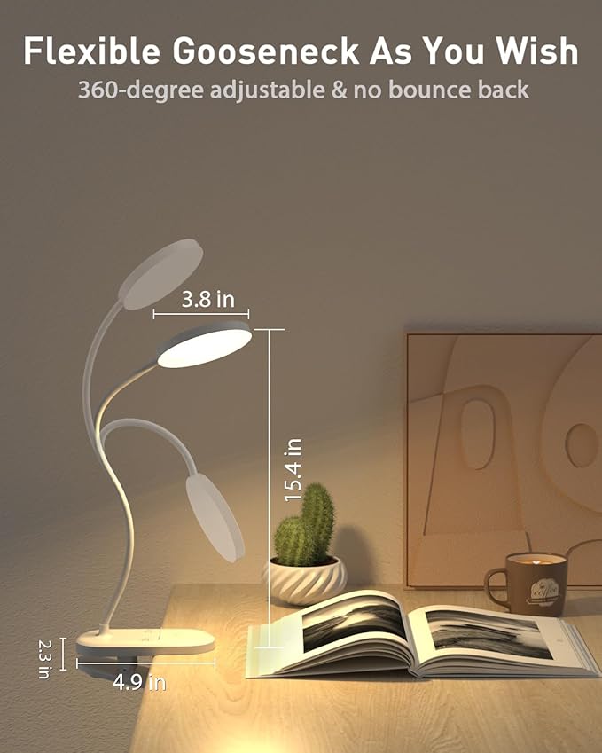 Diomart Rechargeable LED Desk Lamp, Clip On Dimmable Reading Light with Timer, Red Light Sleep Aid Bedside Lamp for Workbench, Kids, Studying，Home