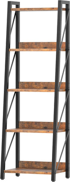 HOOBRO Ladder Shelf, 5-Tier Bookshelf, Corner Bookcase, Freestanding Storage Shelf Display Organizer, for Living Room, Bedroom, Home Office, Kitchen, Rustic Brown and Black BF305CJ01