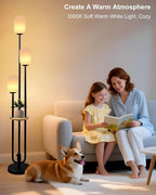 Floor Lamp for Living Room, Dimmable Vintage Floor Lamp with Shelf & LED Bulbs, 3 Light 3000K Soft Warmwhite Mid Century Standing Lamp, Tall Lamps for Bedroom Office