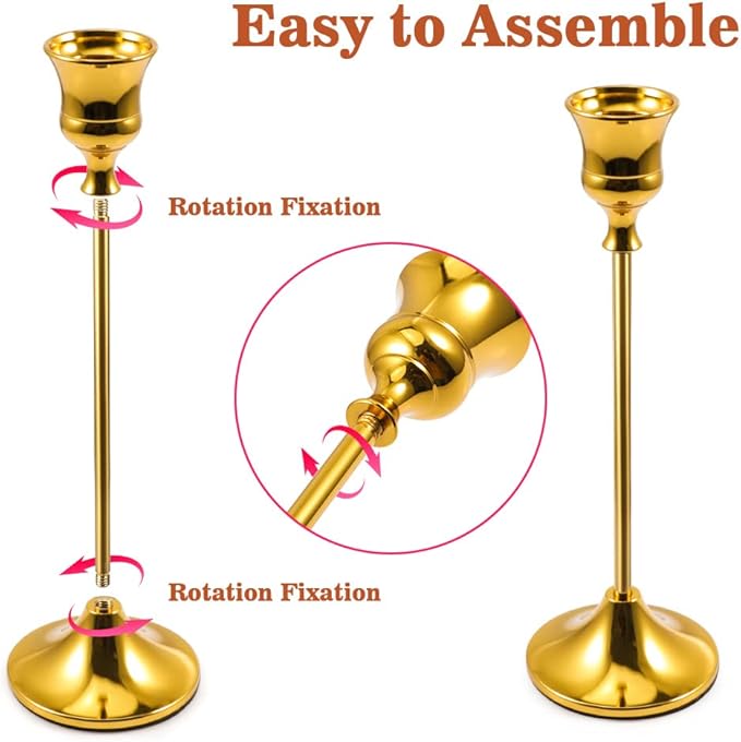 Candlestick Holders, Taper Candle Holders Brass Gold Candlestick Holder Candle Stick Holders kit Classic Decorative Candle Stick for Christmas, Fireplace Wedding Party Dinner Tables Décor