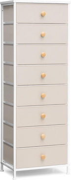 Crestlive Products Tall Dresser, 8-Drawer Fabirc Storage Tower, Chests of Drawers - Vertical Organizer Unit for Bedroom, Hallway, Entryway, Nursery, Closets - Steel Frame, Wood Top & Handles (Beige)