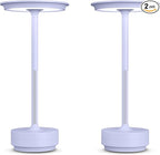2 Pack Cordless Table Lamps Rechargeable, 5000mAh Portable LED Table Light, 3 Color Stepless Dimming Battery Powered Table Lamp, for Patio/Restaurant/Home/Outdoor.(Light Purple)