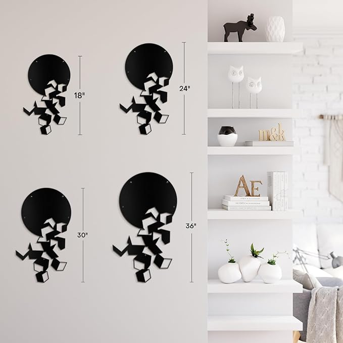SIGNLEADER Metal Wall Art Decor Circles Abstract Shapes Minimalist Modern Abstract Wall Sculpture Hangings Home Decoration for Living Room, Bedroom, Bathroom, Kitchen, Outdoor - 30" Black