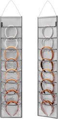 Wall Hanging Headband Organizer Ribbon Hair Hoops Storage Hairbands Hair Accessory Holder with Clear Pockets (GREY-8 POCKETS-2 Pack)