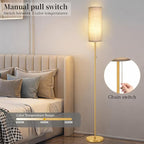 Modern Floor Lamp for Living Room, Gold Standing Lamps with 3 Color Temperatures Bulb, Minimalist Tall Lamp with Chain Switch for Bedroom, LED Bulb Included(Beige Shade+Gold)