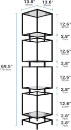 4 Cube Glass Shelf, 4-Tier Bookshelf, Display Shelf Rack, Metal Storage Rack with Tempered Glass, Modern Style for Living Room, Bathroom, Kitchen, Black