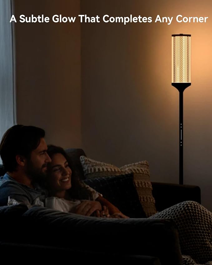 JOOFO Glass Shade RGBICW Corner Floor Lamp, 16 Million Colors Smart LED Ambient Mood Lighting with App & Remote Control for Modern Home Decor, Bedroom, Living Room, Gaming Room