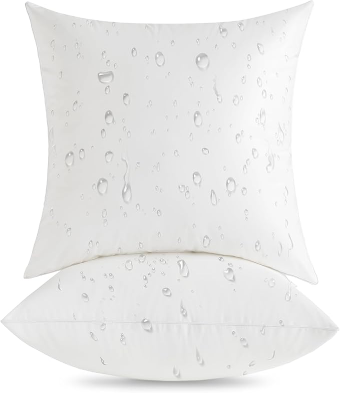 Oubonun 22x22 Outdoor Pillow Inserts (Pack of 2) - Square Waterproof Throw Pillow - Decorative Throw Pillows Insert for Couch Sofa Bed Patio Furniture - White Pillows