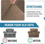 H.VERSAILTEX Sofa Cover 2 Piece T Cushion Armchair Slipcovers Thick Velvet Couch Cover Stretch T Cushion Sofa Covers for 1 Cushion Couch with 1 Individual T Cushion Covers, Mocha