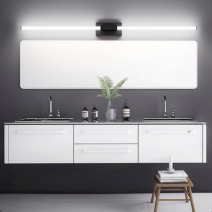 Ralbay 59inch Matte Black Vanity Light for Bathroom Lighting Bar 42W Matte Black Bathroom Wall Mounted Lighting Fixtures Over Long Mirror(5500K White Light)