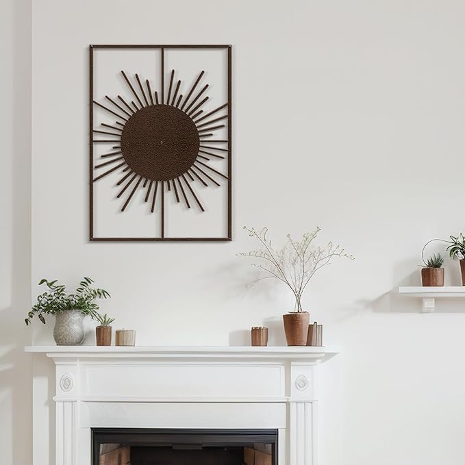 SIGNLEADER Metal Wall Art Decor Shining Sun Landscape Minimalist Modern Abstract Wall Sculpture Hangings Home Decoration for Living Room, Bedroom, Bathroom, Kitchen, Outdoor - 18" Bronze
