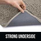 KANGAROO Bathroom Rugs, Chenille Soft Absorbent Bath Rug, Shaggy Shower Mat, Quick Dry Machine Wash Bathmat, Plush Carpet Mats for Tub, Bathtub and Room Home Decor Accessories, 24x17, Beige